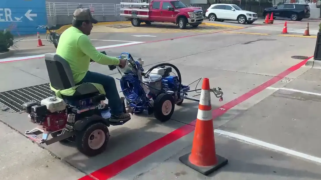 Parking lot restriping after faded pavement markings